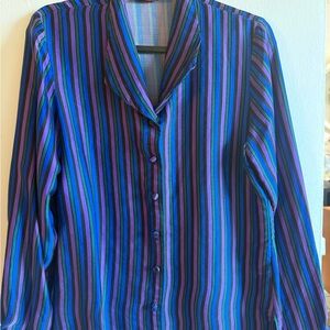 Striped Button Down Shirt - Blue, Purple, Green